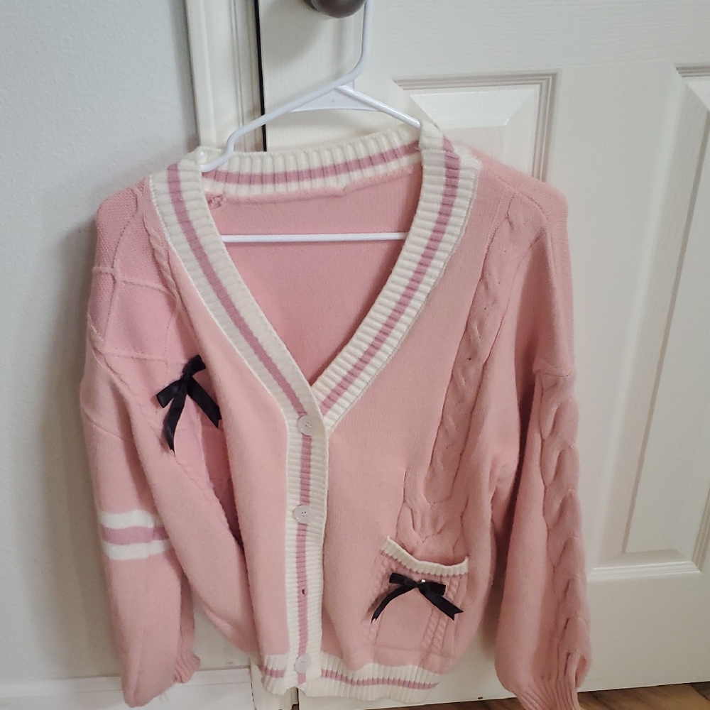 Chic Pink Cardigan with Bow Details